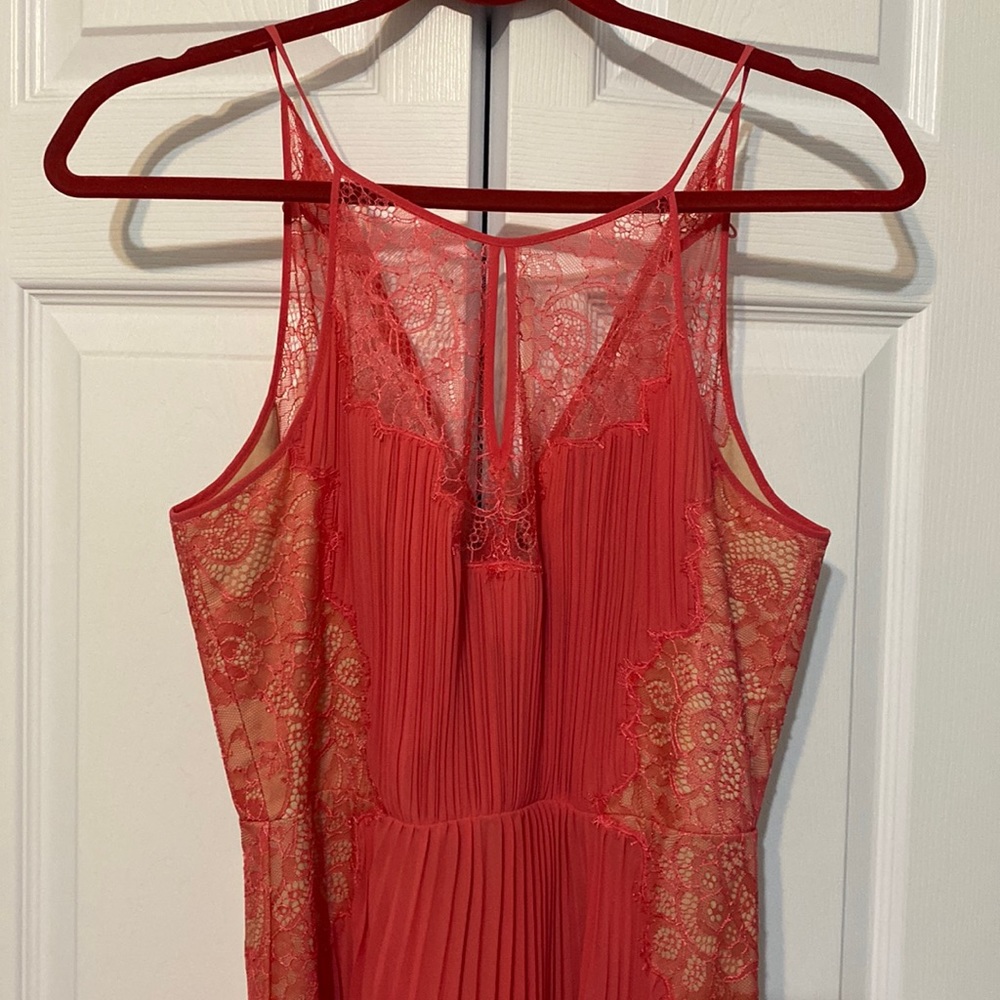 BCBG Red Lace Pleated Sleeveless Dress